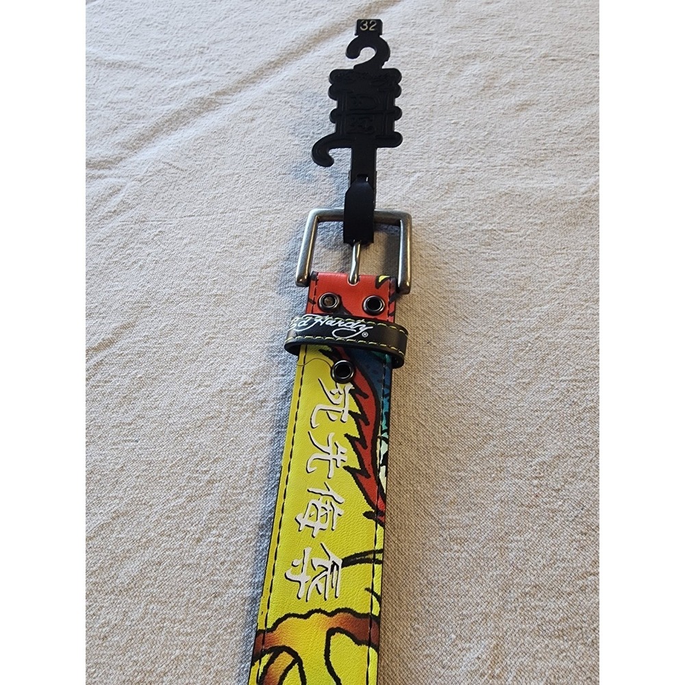 Vintage Ed Hardy Yellow Dragon Tattoo Studded Graphic Belt Y2K streetwear NWT🐍 - Picture 7 of 7